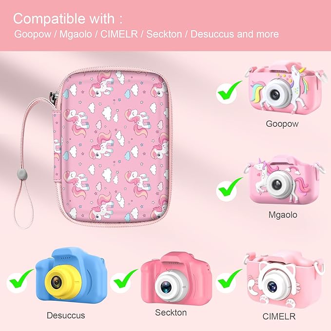 FINTIE Kids Camera Case Compatible with Goopow/Seckton/Dylanto/Mgaolo/Masterbee/CIMELR/Desuccus Kids Digital Camera Toys, Children Carrying Bag, Birthday Festival Gift, Pink Horse