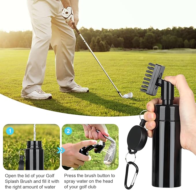 Golf Club Cleaning Kit,Golf Accessories,Golf Cleaning Kit with Golf Club Cleaner Water Brush,Towel,Divot Repair Tool,Groove Sharpener,Golf Ball Alignment Complete Golf Kit