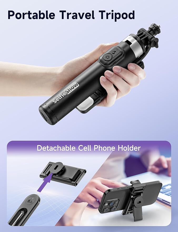 53'' Selfie Stick Tripod with Light, Extendable Selfie Stick with Remote, Portable Cell Phone Tripod Stand with All in 1 Phone Clip, Lightweight Camera Tripod Compatible with iPhone 15 14 13, Android