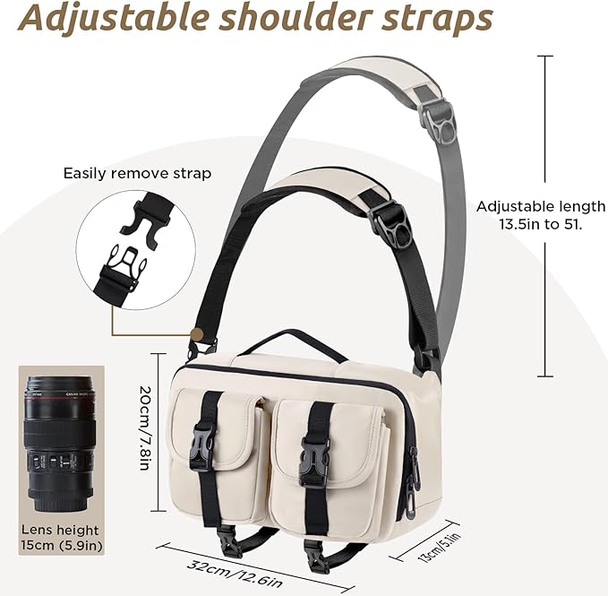 Camera Sling Bag,DSLR Camera Bag with Tripod Holder,Waterproof Camera Shoulder Crossbody Bag for Photographers (Beige)
