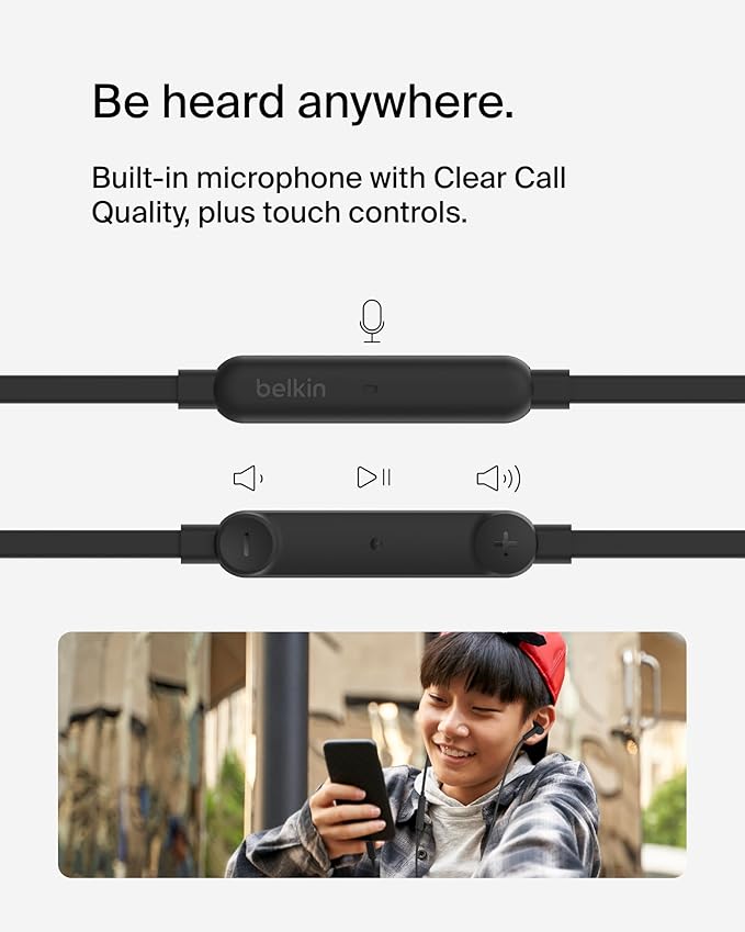 Belkin SoundForm Wired Earbuds with USB-C Connector, in-Ear Earphones w/Microphone - USB-C Headphones for iPhone 17, iPhone 16, iPad mini, Galaxy S25, Google Pixel 9, Android, and More - Black