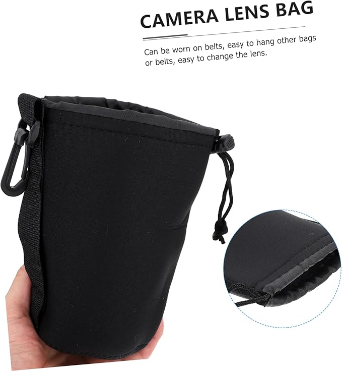 Camera Lens Bag 2Pcs Neoprene Padded Lens Pouch with Drawstring Protective Case for Dslr Lenses 5.5 X 3.7 X 3.7 Inch Compact Storage