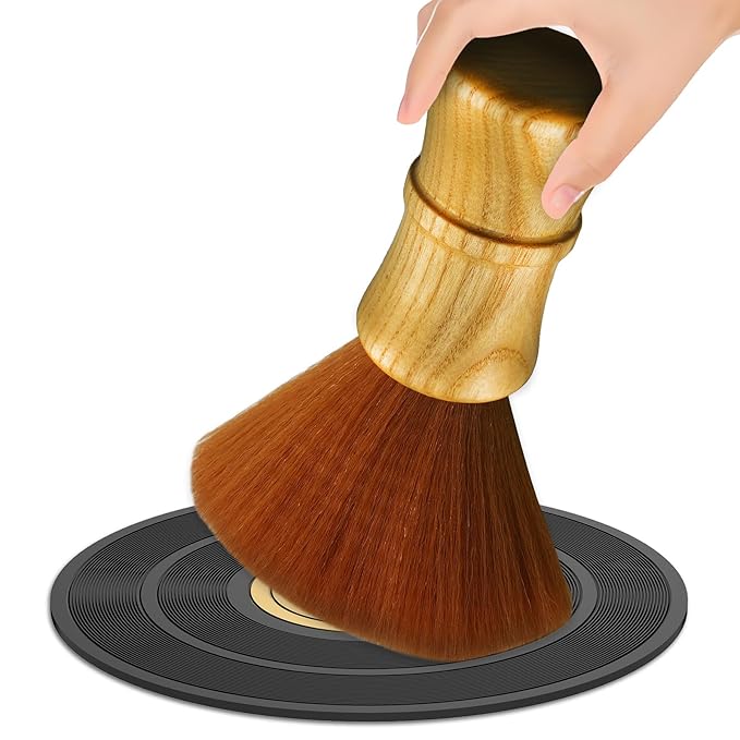Vinyl Record Cleaning Brush Anti-Static Bristles Soft Wood Handle Brush for LP Turntable Dust Removal, Phonograph Needle, CD