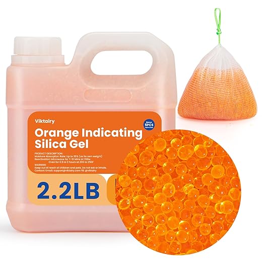 2.2LBS Desiccant Beads, Premium Orange Indicating Reusable Silica Gel Beads Bulk, Industry Standard 3-5 mm Desiccant Dehumidifier for 3D Filament, Electronic Devices, Camera, Safe (5PCS Bags)