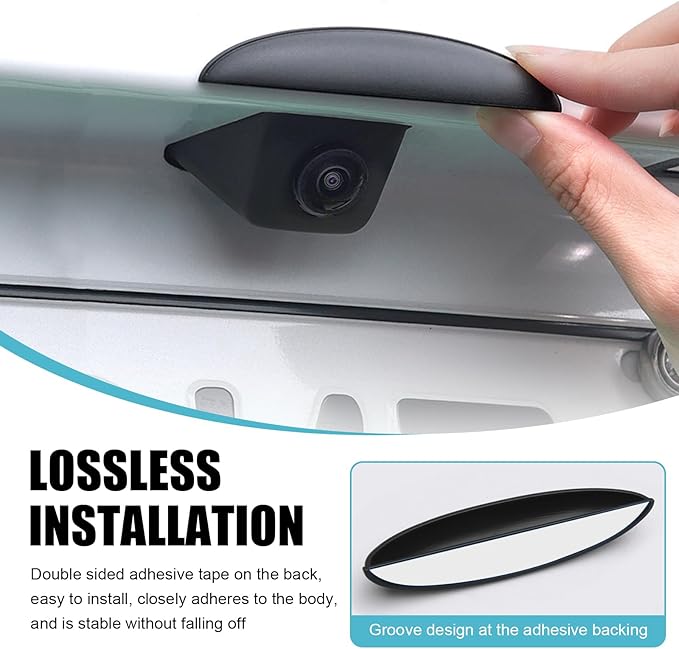 Car Rearview Camera Cover, Rain and Snow Proof Reversing Camera Protection for Clear Imaging, Wider Longer Waterproof Shield, Universal Self-Adhesive Exterior Modification for Cars (Black)