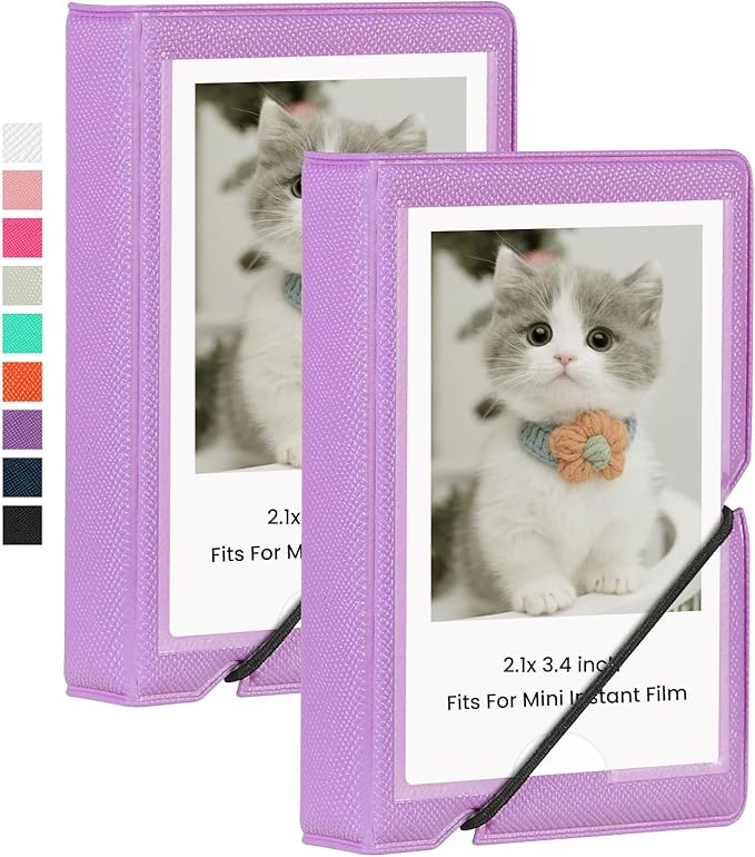 Lifting 2 Pack Mini Photo Album with 28 Pocket 2x3 Inch Pictures Fits for Fujifilm Instax Mini 7s 8 9 11 25 26 40 50s 90 Evo Z2300 Instant Camera, Polaroid Snap,Kpop Photocard Holder (Royal Purple)