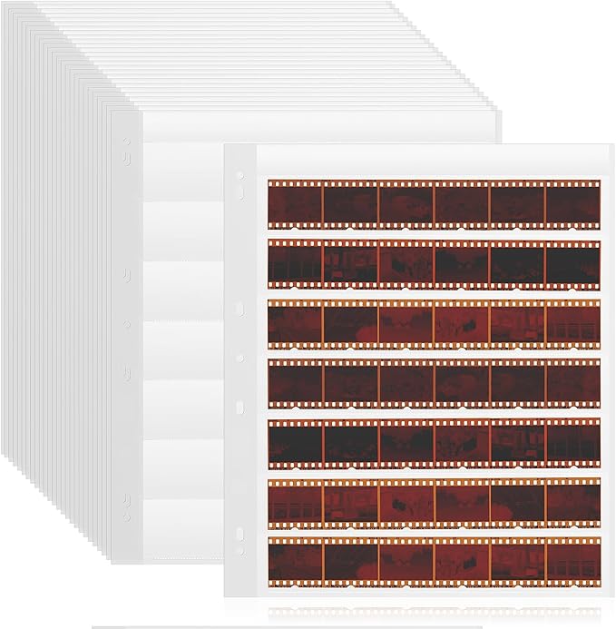 100 Pcs 35mm Negative Sleeves - Acid-Free Archival Film Negative Storage Pages, Pages Holds 7 Strips of 6 Frames - Compatible with 3-Ring Binders for Organizing 35mm Film