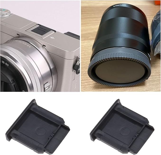 The Lord of the Tools 2 Sets Body Cap Rear Lens Cap Hot Shoe Cover Replacement Set Compatible with Sony Cameras with E-Mount Plastic Camera Accessories Grey