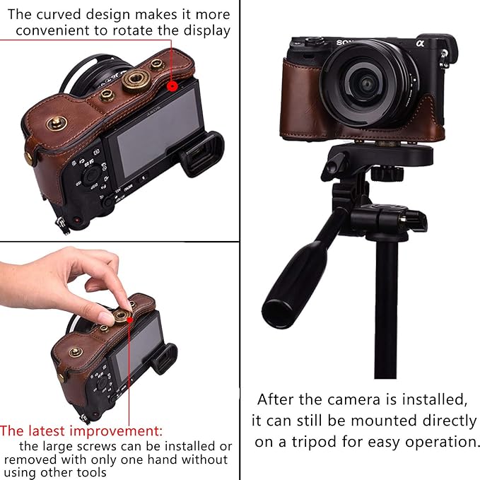 Hargedis XEVN for sony a6400 case,for sony a6300 case,Premium PU Full Body Leather Camera Case Bag for sony alpha a6300 a6000 a6100 a6400 Fit 16-50mm Lens with camera Shoulder Strap(Coffee)