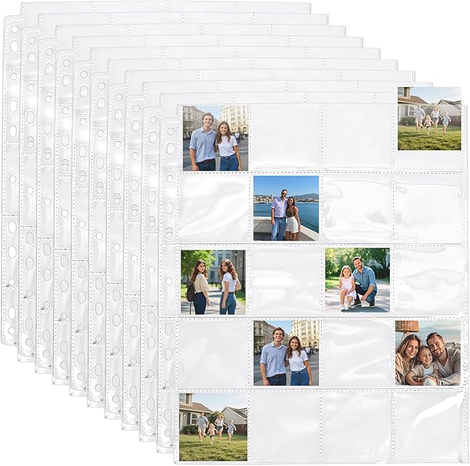 STARVAST 100PCS Protective Photo Slide Pages Holds 20 55mm Slides Top Loading Photo Page Sleeves for 3 Ring Binder Holds 2000 2.2 Inch Photos Clear Archival Slide Storage Album Refill Preservers