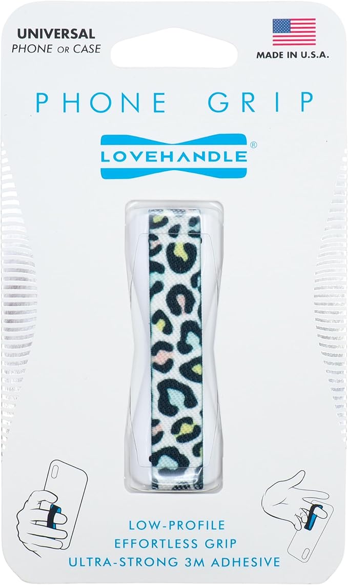 LOVEHANDLE Universal Phone Grip for Smartphones & Mini Tablets - Phone Holder for Hand - Wireless Charging Compatible - Made in The USA - Pastel Leopard