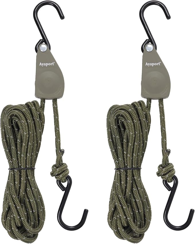 Ayaport Kayak Rope Tie Down 14ft Green Ratchet Straps Bow and Stern Ratcheting Tie Downs Rope Hanger Kayak and Canoe Accessories