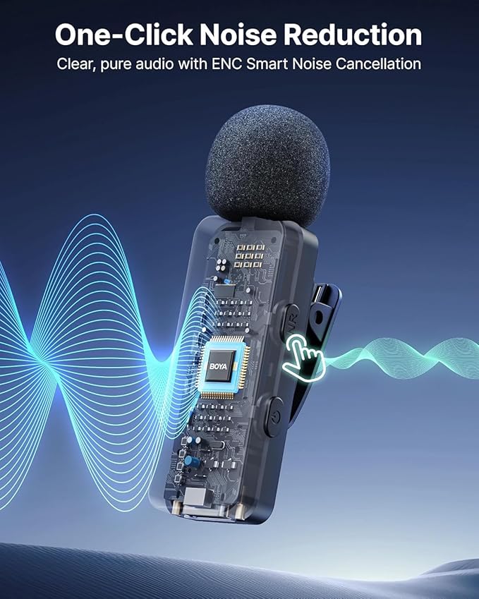 BOYA V3 Combo Wireless Microphone for iPhone/Andriod/PC/Laptop with USB-C/Lightning Port, 36H Battery Life with Charging Case, Noise Canceling Lapel Microphone Wireless Mini Mic for Video Recording