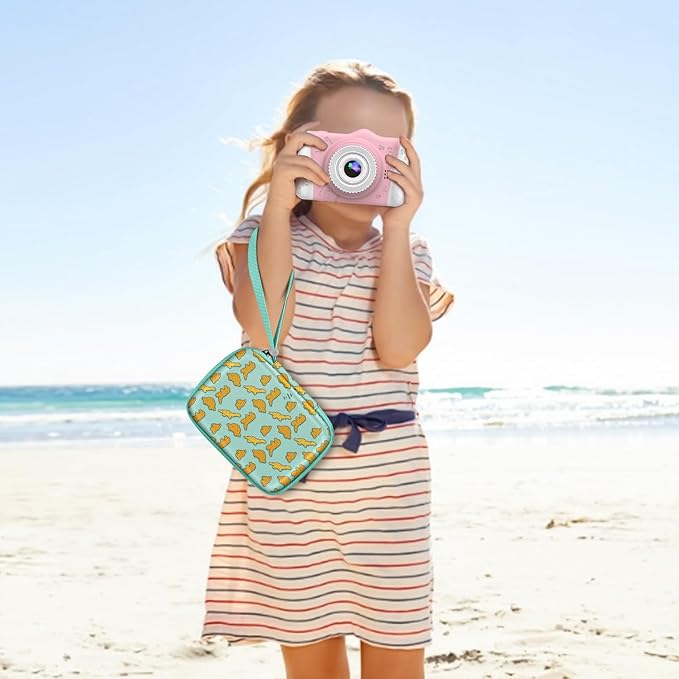 FINTIE Kids Camera Case Compatible with Goopow/Seckton/Dylanto/Mgaolo/Masterbee/CIMELR/Desuccus Kids Digital Camera Toys, Children Carrying Bag, Birthday Festival Gift, Dino Nuggets