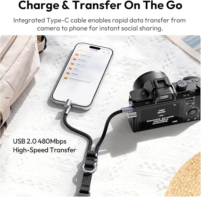 ULANZI YF01 Camera Strap with USB C Cable, 3-in-1 Modular Quick Release Neck Shoulder Wrist Strap 71.9inch Length Adjustment, Multi-Use Convertible Crossbody Sling for DSLR Mirrorless Cam Phone(Black)