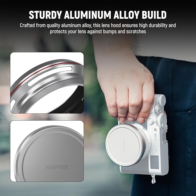 NEEWER Round Lens Hood for X100V/X100VI, Prevents Flare & Reflection, Not Compatible with Traditional Round Filters, Silver, CA085
