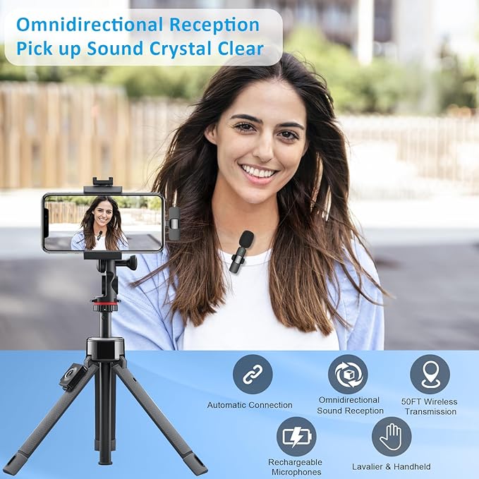 MAYBESTA Bluetooth Mini Microphone for iPhone, iPad - Wireless Lavalier Lapel Mic for Video Recording - Clip on Shirt Phone Microphones for Tiktok YouTube Interview Podcast