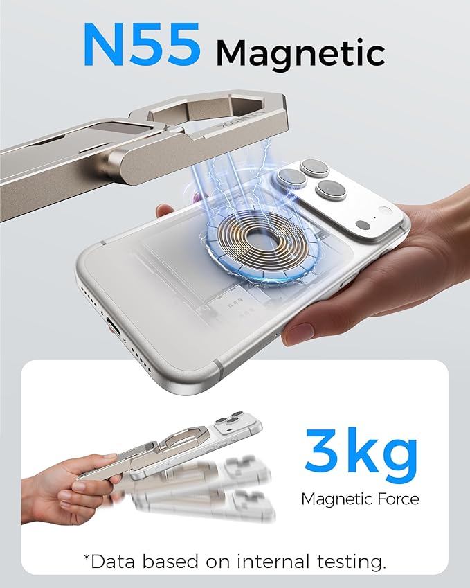 LULULOOK Rugged Magnetic Phone Tripod Stand for iPhone/Pixel 10 - Portable Strong Magnetic Phone Holder for Magsafe - Tripod Mount for iPhone 13/14/15/16/17 Pro Max & Air (Titanium)