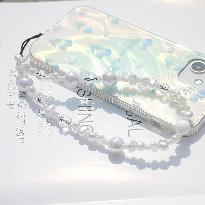 Beaded Camera Wrist Strap, Cute Phone Charms Strap, Pearl Bracelet Wrist Strap, Phone Keychain Decoration for Wallet