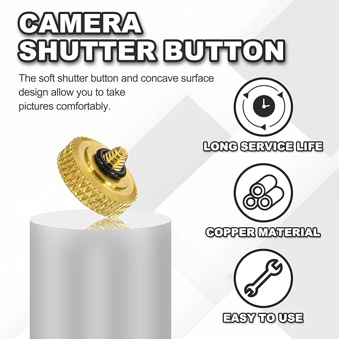 PATIKIL Camera Shutter Button, 2 Pack 12mm Concave Surface Shutter Release Buttons Pure Copper Camera Button for Nikon for Fujifilm for Leica DSLR/SLR, Gold
