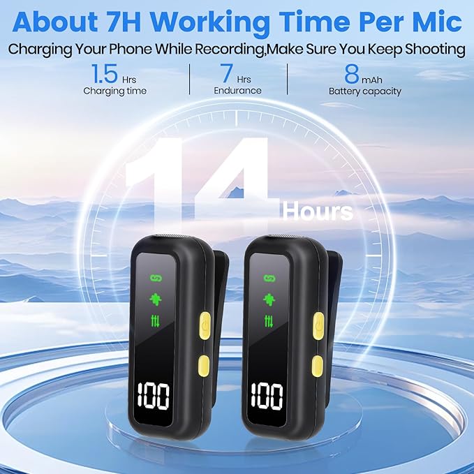 Wireless Lavalier Microphone for iPhone/Android, Noise Reduction, USB-C Plug and Play Mini Lapel Mic Clip on Microphone Wireless 2 Pack, Ideal for Content Creator, Video Recording, Vlogging, Streaming