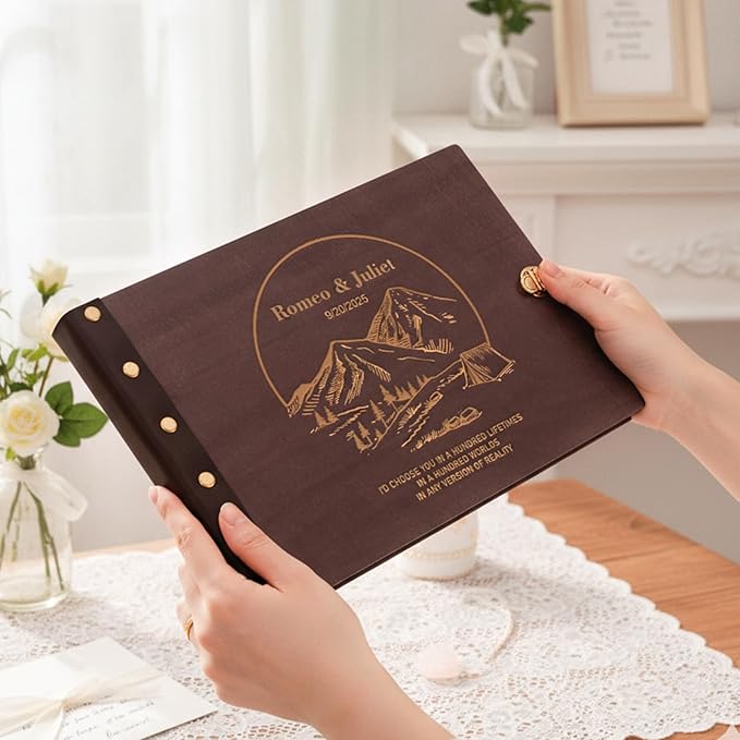 Personalized Travel Photo Album - Travel Scrapbook Custom Wooden Adventure Book Scrapbook for Couples, Vacation Photo Album Perfect Keepsake Gift for Adventures, Vacations, And Honeymoons