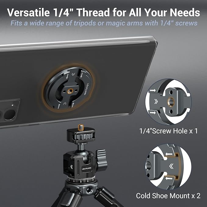 Magnetic Phone Tripod Mount Adapter with Adhesive Magnetic Ring，1/4” Screw Hole Suitable for Ball Head/Tripod，Cold Shoe Design Compatible with Microphone with Hot Shoe Connector