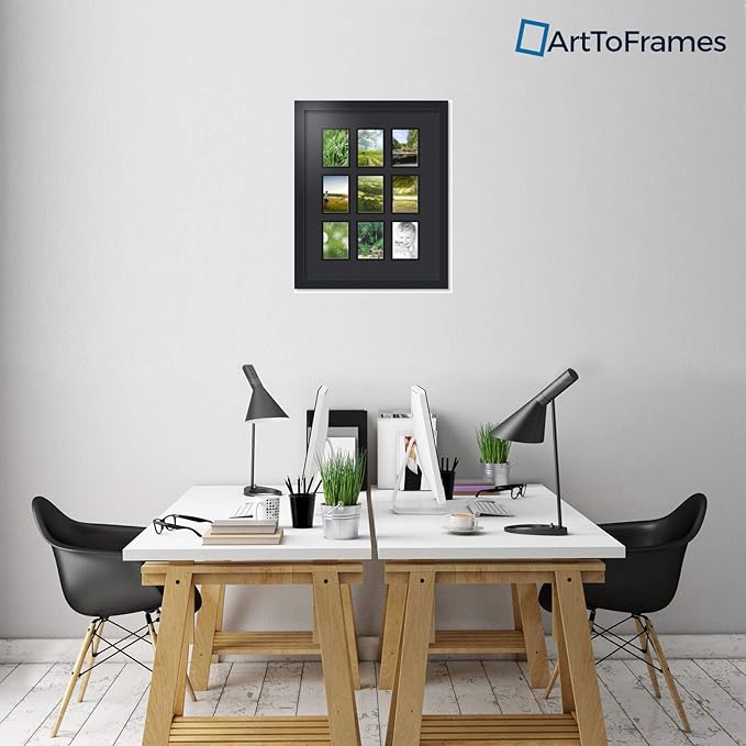 Art to Frames Double-Multimat-1045-89/89-FRBW26079 Collage Photo Frame Double Mat with 9-3.5x5 Openings and Satin Black Frame