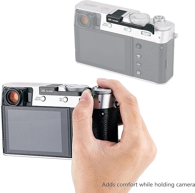 JJC Deluxe Metal Thumb Up Grip for Fujifilm X100VI Fuji X-E4 XE4 X-E3 XE3 X100V X100F X100T Thumb Rest Support Black, Not Affected The Use of Thumb Wheel