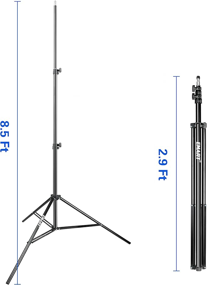 EMART 8.5 Ft Light Stand for Photography, 2 Pack Portable Photo Video Lighting Tripod for Speedlight, Flash, Softbox, Strobe, Camera, Selfie, Photographic Portrait