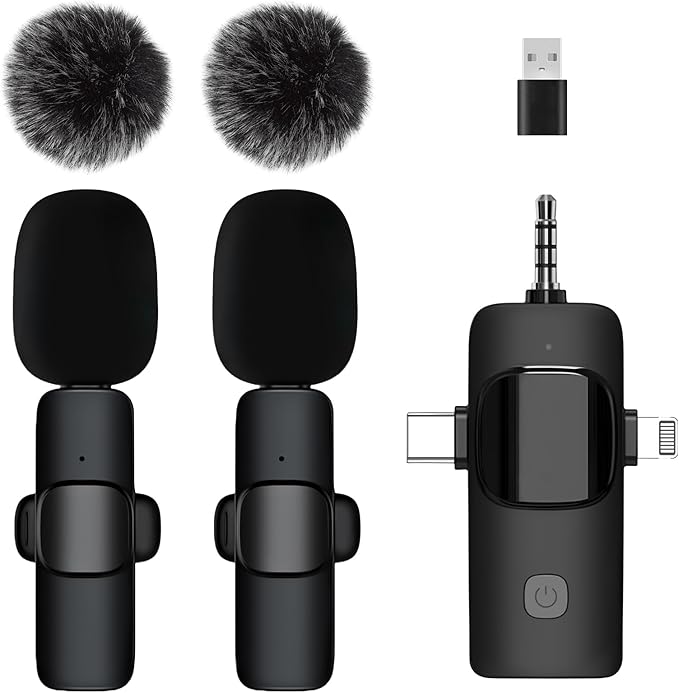 Labstandard 3-in-1 Wireless Lavalier Microphone for iPhone & Android - Studio Quality Sound with Noise Cancel, Plug & Play Mini Mic for Recording, Vlogging & Live Streaming