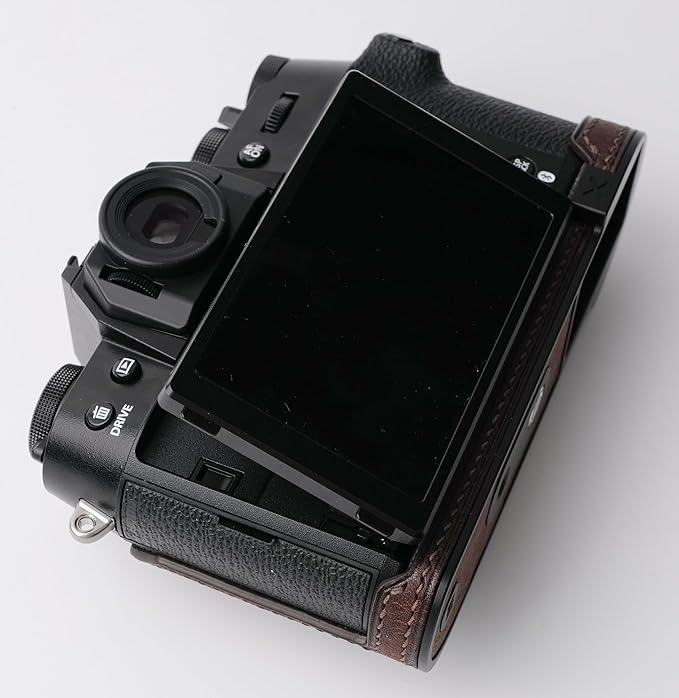 Handmade Genuine Leather Camera Half Case for Fujifilm X-T50 - Top Layer Cowhide Body + Metal Base Plate - Hand Shank Free Design (Dark Brown)