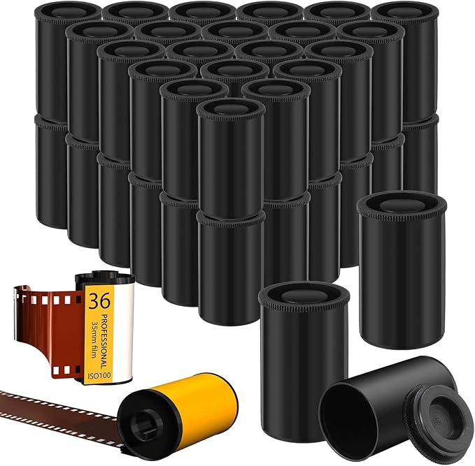 Wenqik 50 Pcs Film Canisters with Caps for Rockets 35 mm Plastic Empty Film Canister Holder Camera Reel Containers for Beads Fish Hook Keys Small Accessories Storage(Black)