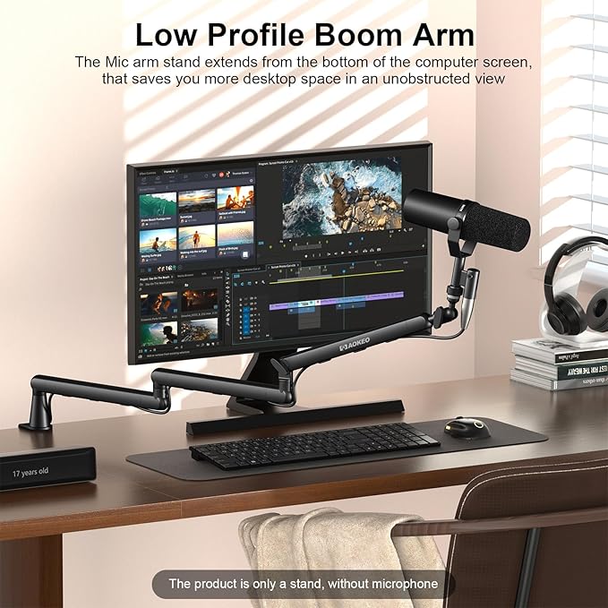 Microphone Arm,Aokeo AK-55i Desk Low Profile Adjustable Mic Boom Arm Stand,Suitable For Blue Yeti,Snowball iCE, HyperX QuadCast,SoloCast,Elgato Wave,Etc