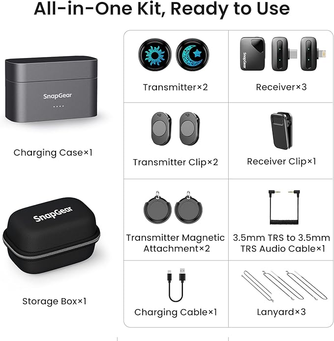 Magnetic Wireless Microphone for iPhone/Camera/Android, Ultralight 9.5g, 984ft Range, 48kHz/24bit, Noise Cancellation, 48H Battery for Video Recording, Streaming