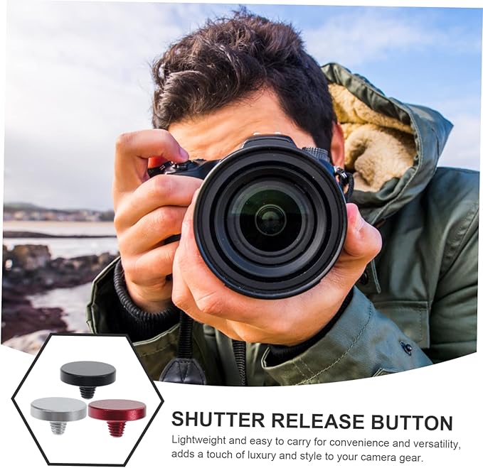 DOITOOL 3pcs Aluminum Alloy Flat Shutter Release Buttons for Camera Durable for Enhanced Grip and Reduced Shake Red Silver Black