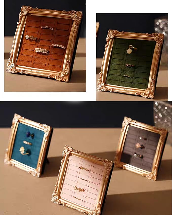 Jewelry Display Stand Vintage Ring Holder Box Earring Tray Retro Picture Frame Style Ring OrganizerJewelry Frame with Velvet
