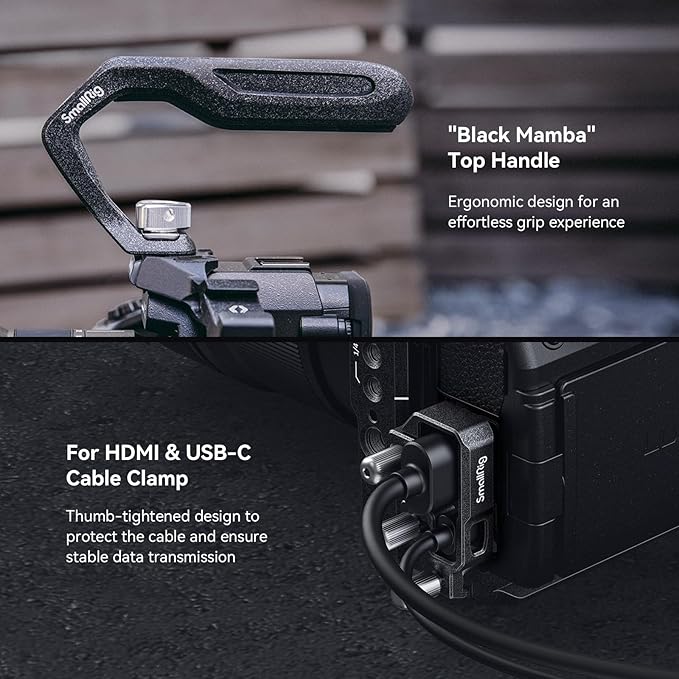 SmallRig Black Mamba Camera Cage Kit for Canon EOS R5 Mark II with Top Handle and Dedicated Cable Clamp, Aluminum Alloy Camera Rig with HawkLock Cold Shoe, 1/4''-20 & 3/8''-16 Threaded Holes - 4976