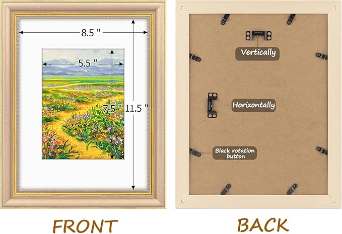 Golden State Art,9x12 Ornate Picture Frame for 6x8 Photo with Mat or 9 x 12 Prints without Mat, Real Glass Wall Display Horizontally or Vertically (Color:Champagne Gold)