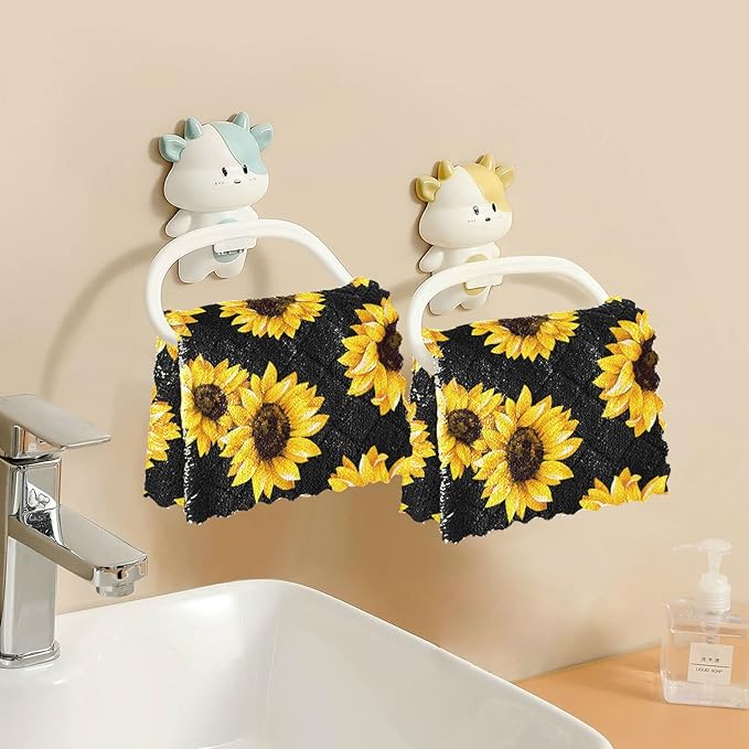 CaTaKu Vintage Sunflowers Microfiber Reusable Cleaning Cloths Kitchen Dish Cloths Dish Rags for Washing Dishes, Sunflower Dish Towels Washcloths for Kitchen Drying, 6 Pack