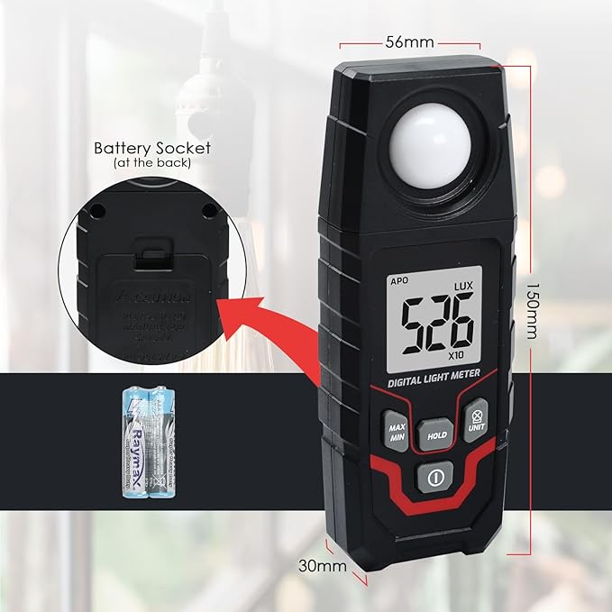 Light Meter Digital Illuminance Meter, Lux/Foot Candles Meter, Range up to 200,000 Lux Handheld Photometer with 4 Digit LCD Display Backlit Light Meter Photography Luxmeter for LED Plants