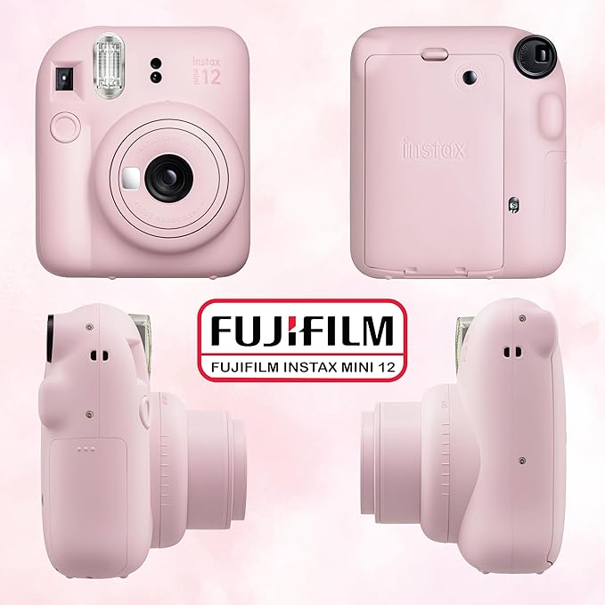 Fujifilm Instax Mini 12 Instant Camera Bundle with Fujifilm Instax Mini Instant Film Value Pack (60 Sheets) with Accessories Including Protective Case, Strap, Photo Album (Blosssom Pink)