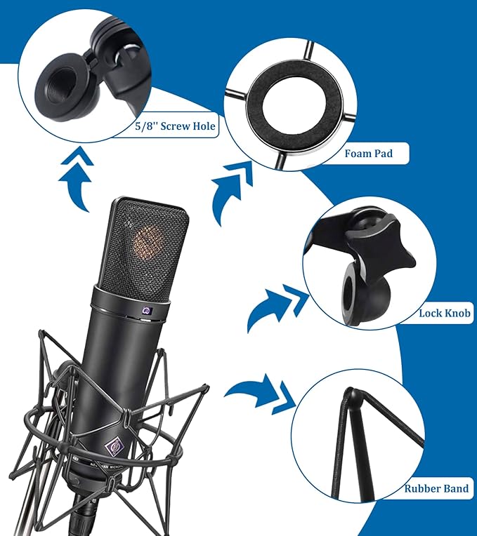Microphone Shock Mount Anti-Vibration Mic Holder Spider Recording Mic Shockmount Stand Compatible with Neumann U87 Ai, U89 i and TLM 67 (Black)
