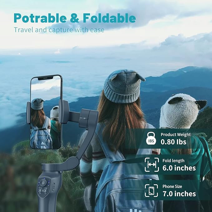 COMITOK L7C Pro, Gimbal stabilizer for iPhone, Phone Stabilizer for Video Recording with Face/Object Tracking, 3-Axis Gimbal for Android & iPhone 15 Pro Max, Foldable Phone Gimbal Vlog Recording