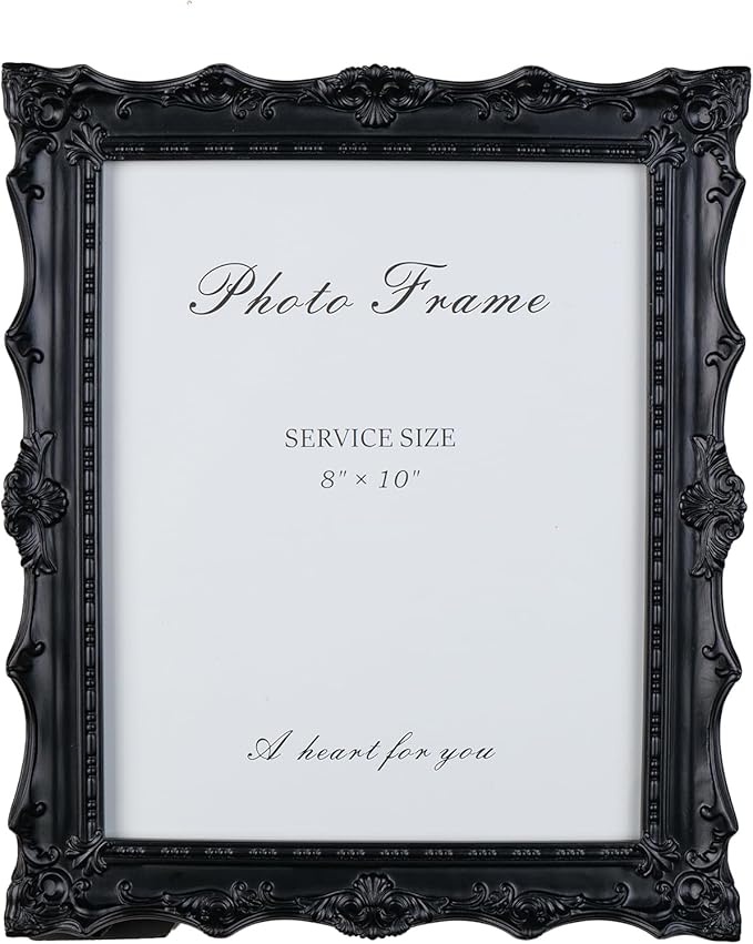 Cuspin 8x10 Black Vintage Picture Frame, Handcrafted Resin Antique Frame with Exquisite Carved Details & Glass Front, Victorian Gothic Home Decor for Tabletop Display or Wall Hanging