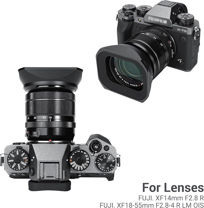 Metal Square Lens Hood with a Hood Cap for XF 14mm F2.8 R & XF18-55mm F2.8-4 R LM OIS on X-T5 XT5 X-T4 X-T3 X-T2 X-T30 II X-T20 X-T200 X-H2S X-H2 X-S10 X-E4 X-E3 X-PRO3