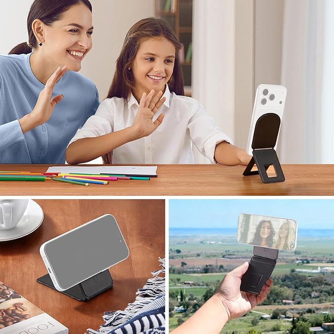 NEEWER Magnetic Phone Desk Tripod Stand Selfie Stick, Multi Angle Foldable Lightweight Portable Leather Cell Phone Holder Compatible with MagSafe iPhone Samsung Android for Video Recording, PA139
