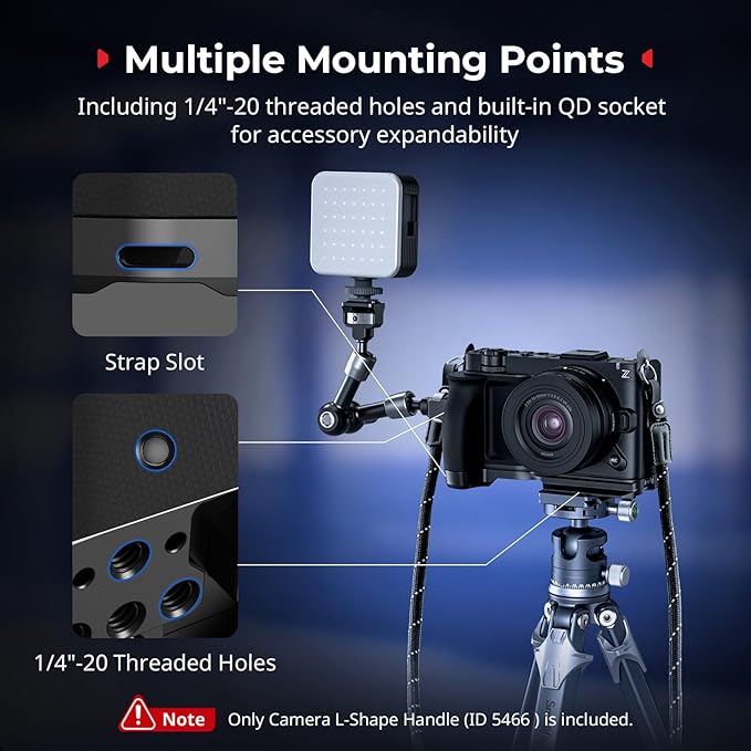 SmallRig L-Shape Handle for Nikon ZR with Ergonomic Silicone Grip, 1/4"-20 Thread Hole, Built-in Quick-Release Plate for Arca for Quickly Switch on Tripods/Handheld Shooting-5466