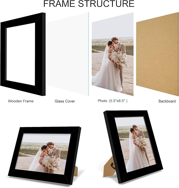 5.5 x 8.5 Diploma Frame Set of 4, Made of Real Glass and Black Frame, 5.5 by 8.5 Photo for Wall or Tabletop