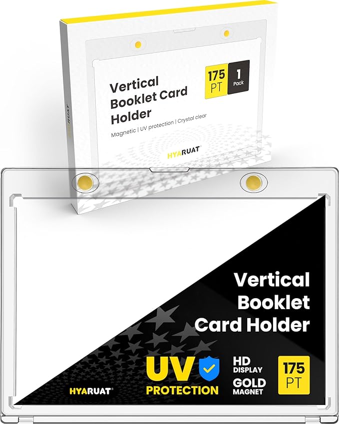 Vertical Booklet Magnetic Card Holder – 175pt One Touch UV Protection Case, Crystal Clear Acid-Free Display for Trading Cards – 1 Pack